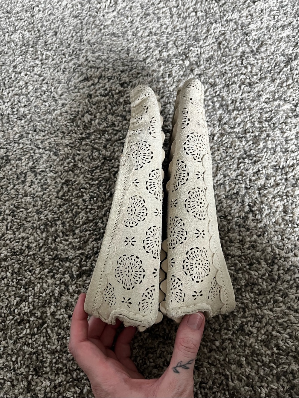 Women's White Laser-Cut Leather Driving Loafers - Picture 6 of 7